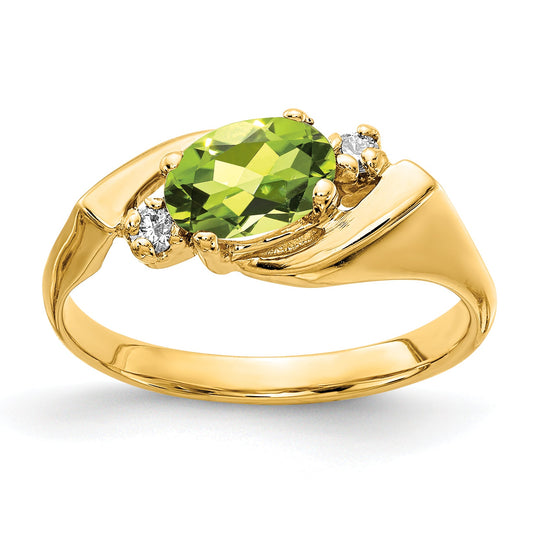 14K Yellow Gold 7X5mm Oval Peridot Aaa Diamond Ring