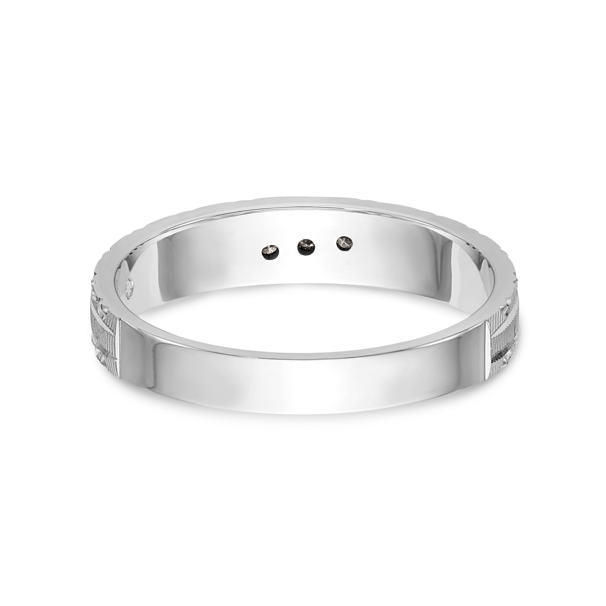 14K White Gold Aa Quality .03 Carat Diamond Trio Ladies Complete Wedding Band