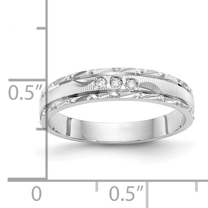 14K White Gold Aa Quality .03 Carat Diamond Trio Ladies Complete Wedding Band