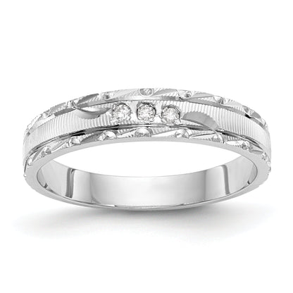 14K White Gold Aa Quality .03 Carat Diamond Trio Ladies Complete Wedding Band
