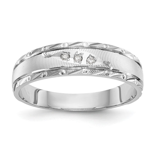 14K White Gold Aa Quality .03 Carat Diamond Trio Mens Complete Wedding Band