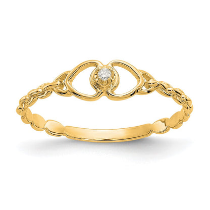 14K Yellow Gold AA Real Diamond heart ring