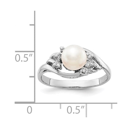 14k White Gold 6mm FW Cultured Pearl A Real Diamond ring