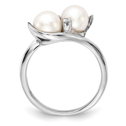 14k White Gold 6mm FW Cultured Pearl A Real Diamond ring