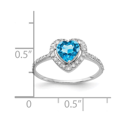 14k White Gold 6mm Heart Blue Topaz VS Real Diamond ring