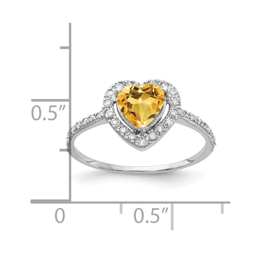 14k White Gold 6mm Heart Citrine VS Real Diamond ring
