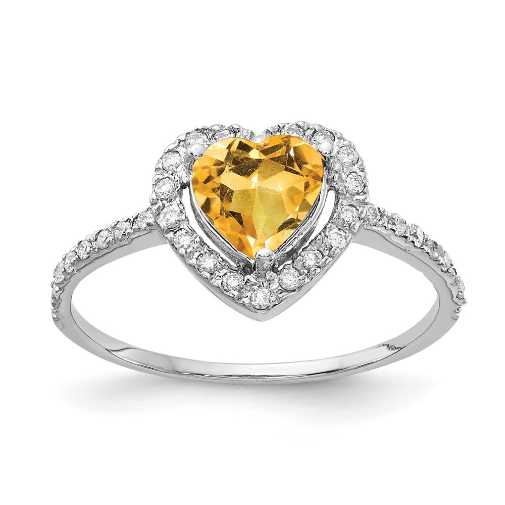 14k White Gold 6mm Heart Citrine VS Real Diamond ring
