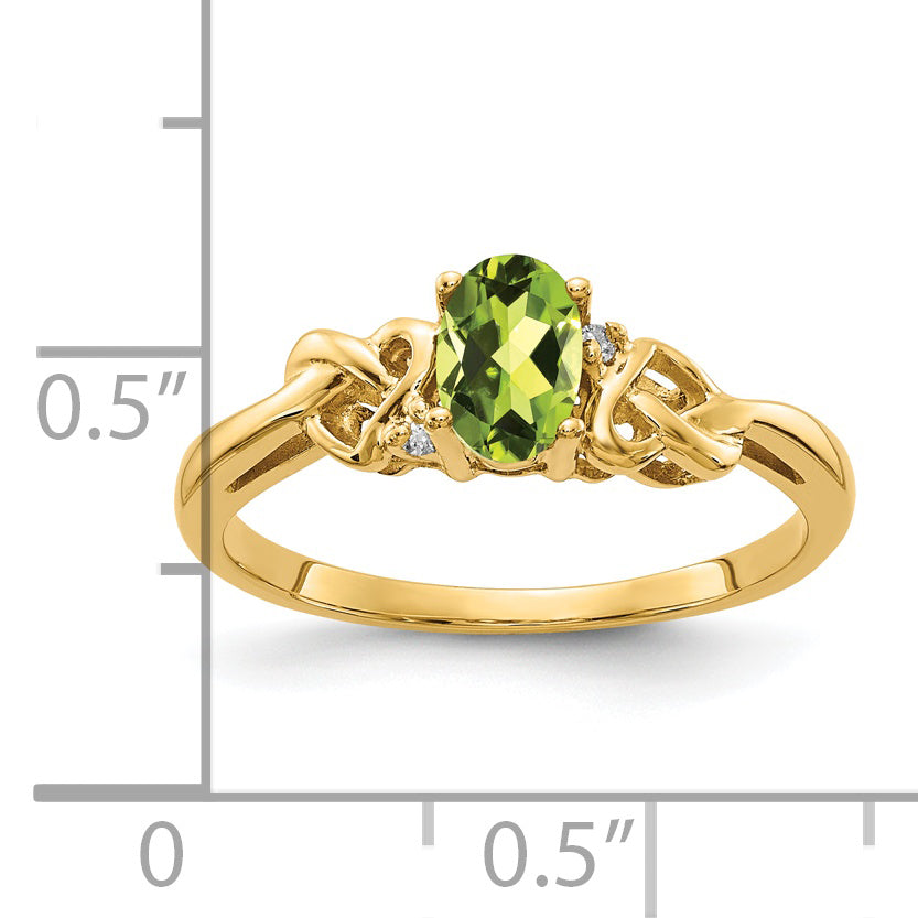 14K Yellow Gold 6X4mm Oval Peridot A Diamond Ring