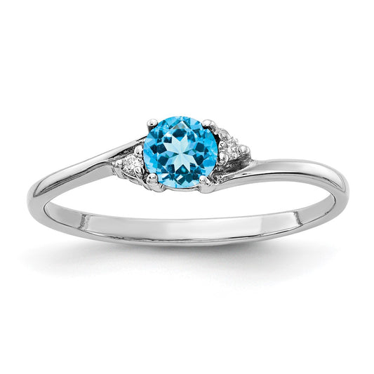14K White Gold 4mm Blue Topaz A Diamond Ring