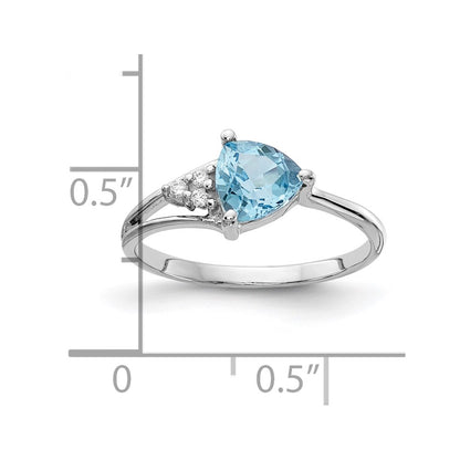 14K White Gold 6mm Blue Topaz A Diamond Ring