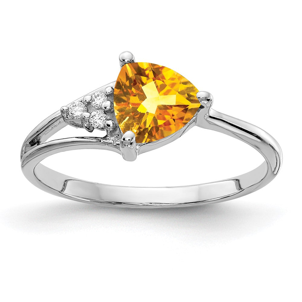 14K White Gold 6mm Citrine A Diamond Ring