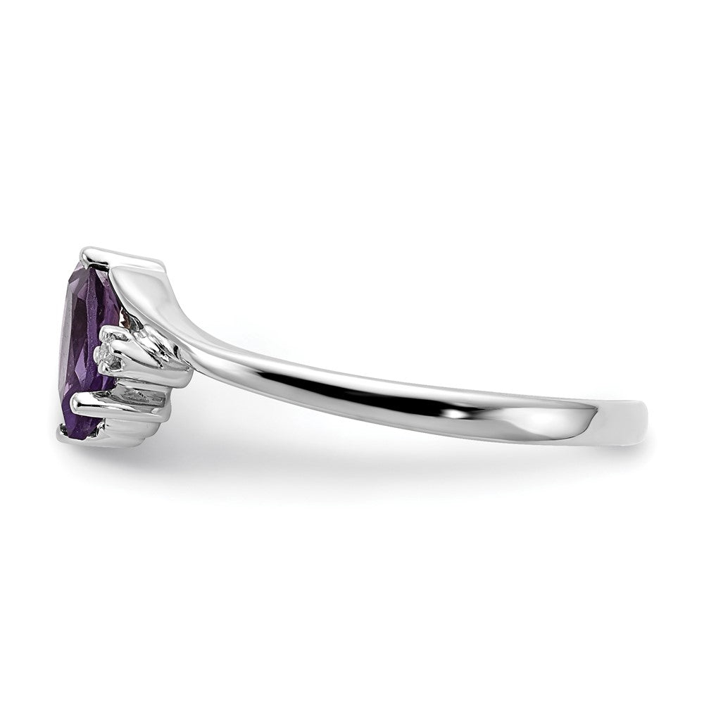 14K White Gold 7X3.5mm Marquise Amethyst A Diamond Ring