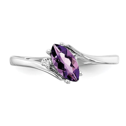 14K White Gold 7X3.5mm Marquise Amethyst A Diamond Ring