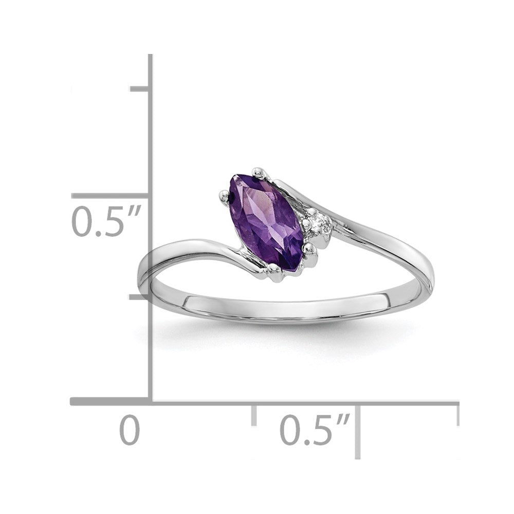 14K White Gold 7X3.5mm Marquise Amethyst A Diamond Ring