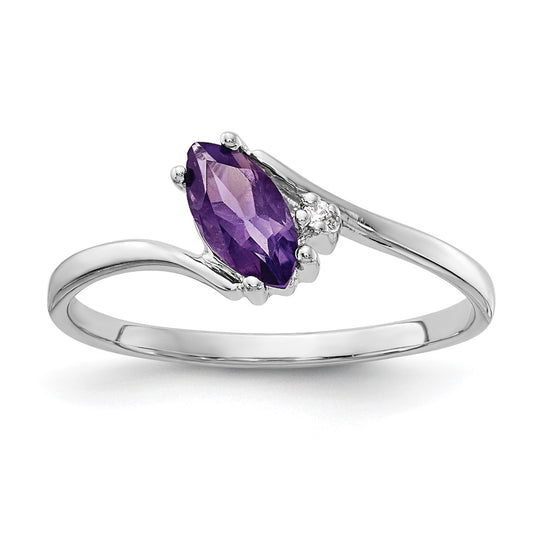 14K White Gold 7X3.5mm Marquise Amethyst A Diamond Ring