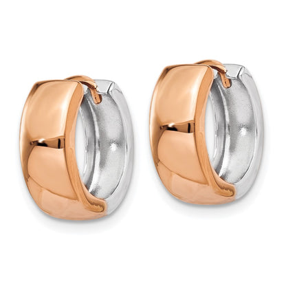 14K Two Tone White And Rose Gold Hinged Hoop Earrings