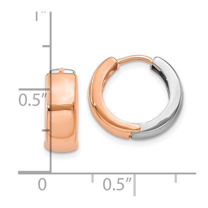 14K Two Tone White And Rose Gold Hinged Hoop Earrings