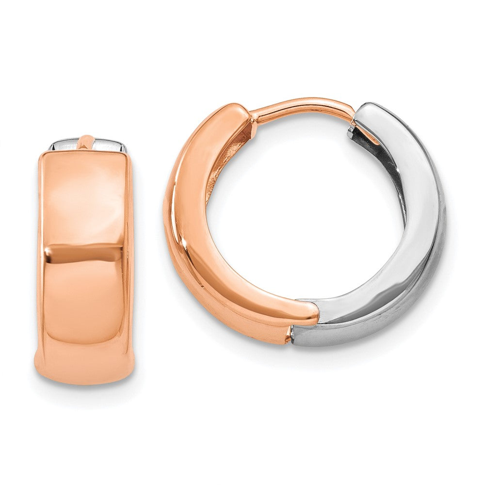 14K Two Tone White And Rose Gold Hinged Hoop Earrings