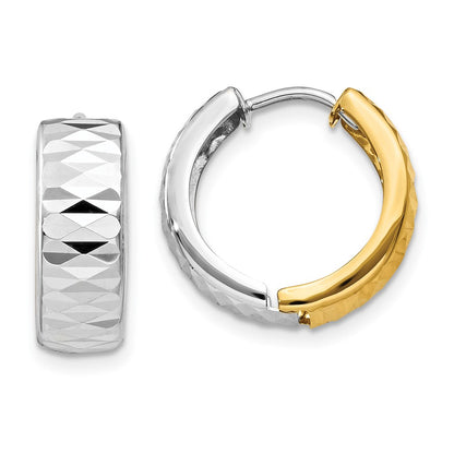14K Two Tone Textured Hoop Earrings