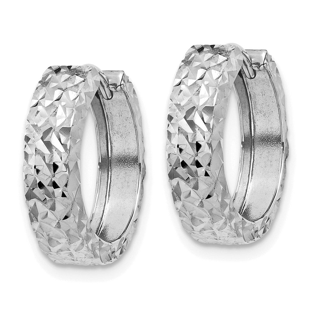 14K White Gold Diamond Cut Hinged Hoop Earrings