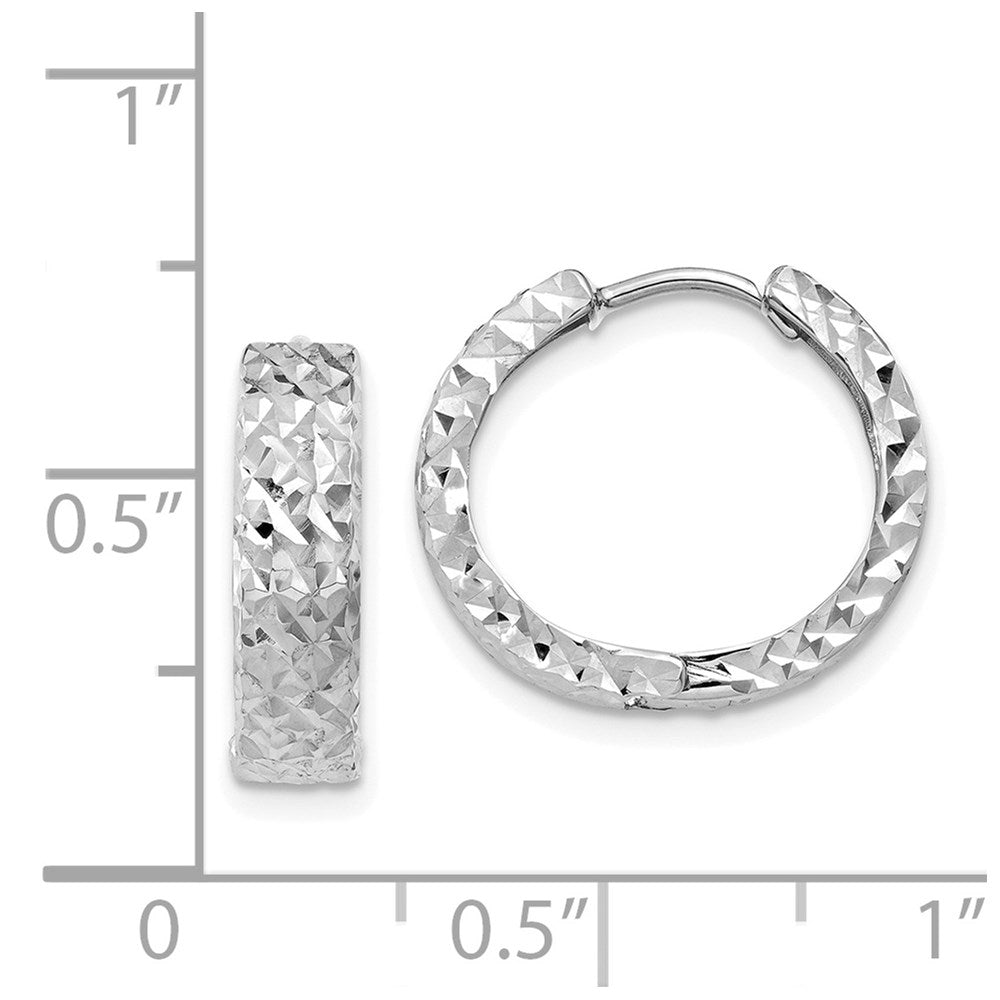 14K White Gold Diamond Cut Hinged Hoop Earrings