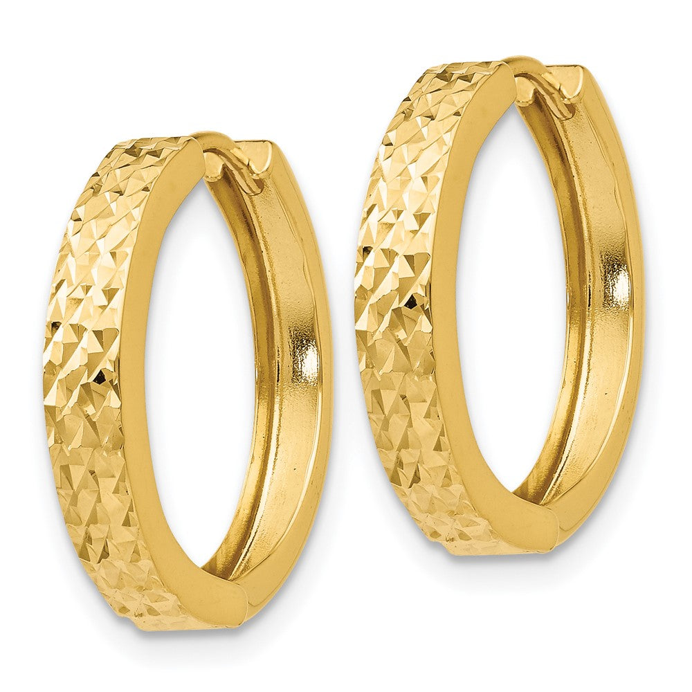 14K Yellow Gold Diamond Cut Hinged Hoop Earrings