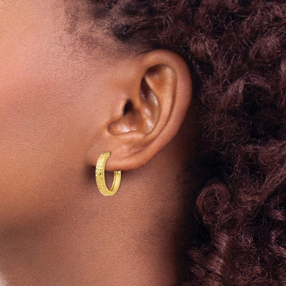 14K Yellow Gold Diamond Cut Hinged Hoop Earrings