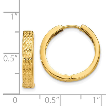 14K Yellow Gold Diamond Cut Hinged Hoop Earrings