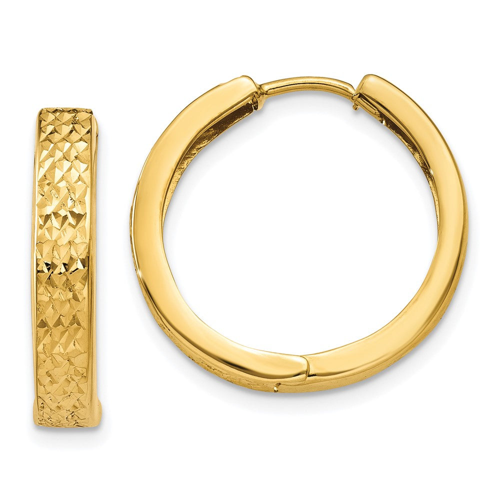 14K Yellow Gold Diamond Cut Hinged Hoop Earrings