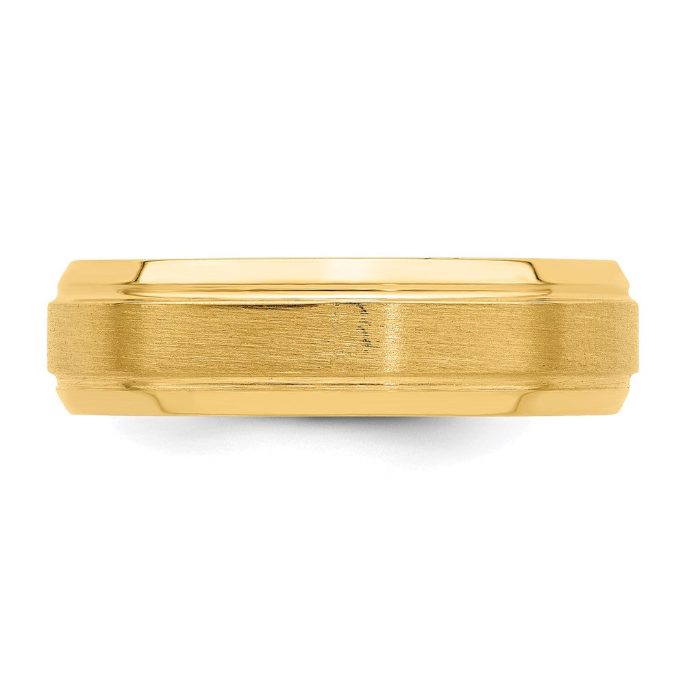 14K Yellow Gold 6mm Lightweight Comfort Fit Brushed Satin/Polished Line Edge Wedding Band