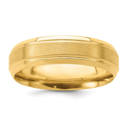 14K Yellow Gold 6mm Lightweight Comfort Fit Brushed Satin/Polished Line Edge Wedding Band