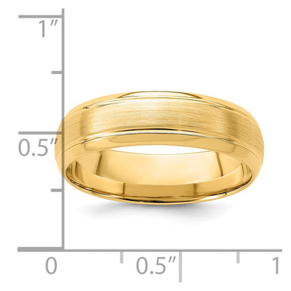 14K Yellow Gold 6mm Heavyweight Comfort Fit Brushed Satin Line Edge Wedding Band