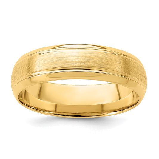 14K Yellow Gold 6mm Heavyweight Comfort Fit Brushed Satin Line Edge Wedding Band