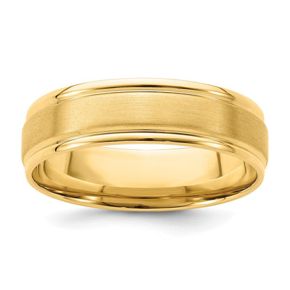 14k Yellow Gold 6mm Standard Weight Comfort Fit Brushed Satin/Polished Grooved Edge Wedding Band Ring