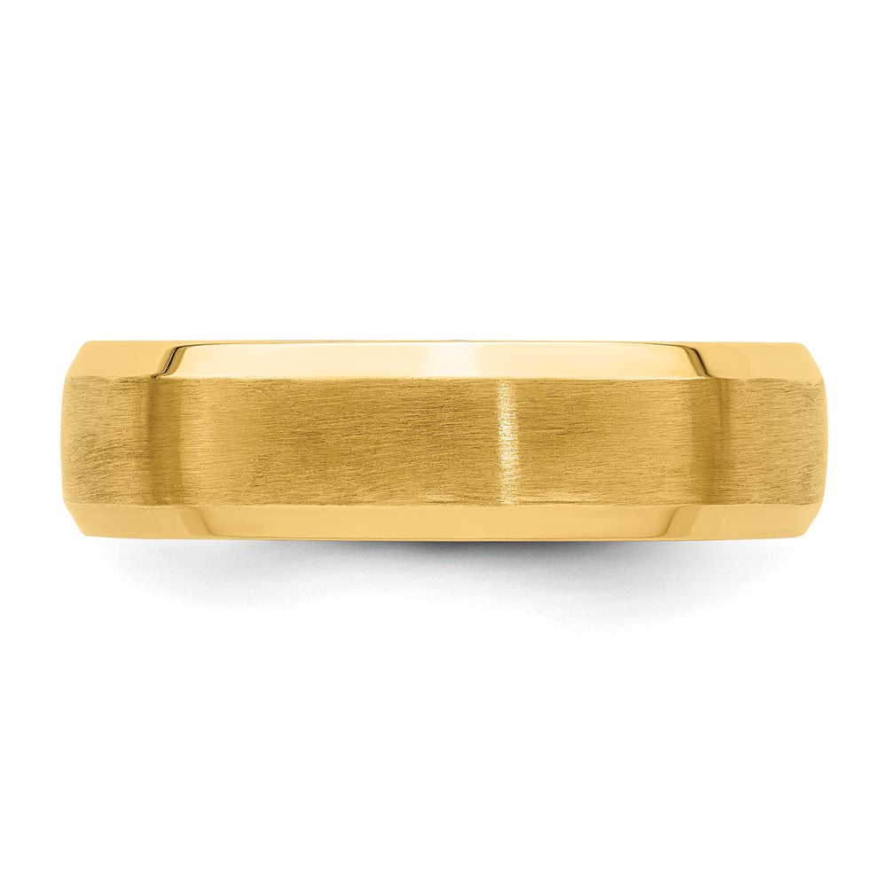 14K Yellow Gold 6mm Heavyweight Comfort Fit Brushed Satin With Polished Beveled Edge Wedding Band