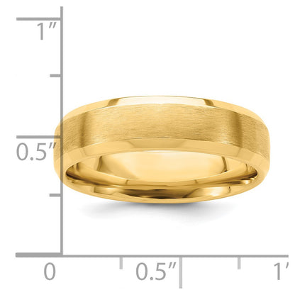 14K Yellow Gold 6mm Heavyweight Comfort Fit Brushed Satin With Polished Beveled Edge Wedding Band
