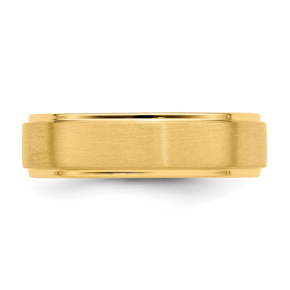 14K Yellow Gold 6mm Lightweight Comfort Fit Brushed Satin/Polished Stepped Edge Wedding Band