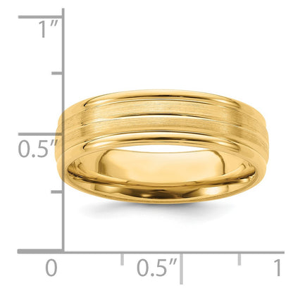 14K Yellow Gold 6mm Standard Weight Comfort Fit Brushed Satin With Center Line Fancy Wedding Band