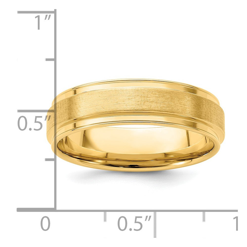 14K Yellow Gold 6mm Lightweight Comfort Fit Brushed Satin Fancy Wedding Band