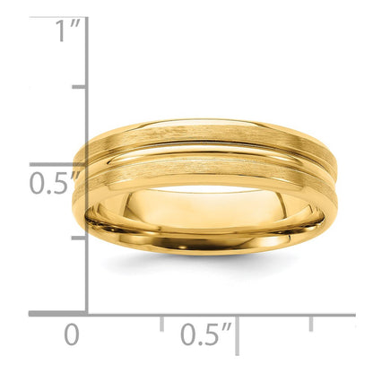 14K Yellow Gold 6mm Standard Weight Comfort Fit Brushed Satin With Center Groove Wedding Band