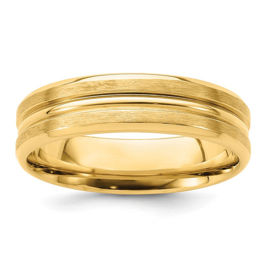 14K Yellow Gold 6mm Lightweight Comfort Fit Brushed Satin With Center Groove Wedding Band