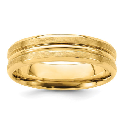14K Yellow Gold 6mm Heavyweight Comfort Fit Brushed Satin With Center Groove Wedding Band