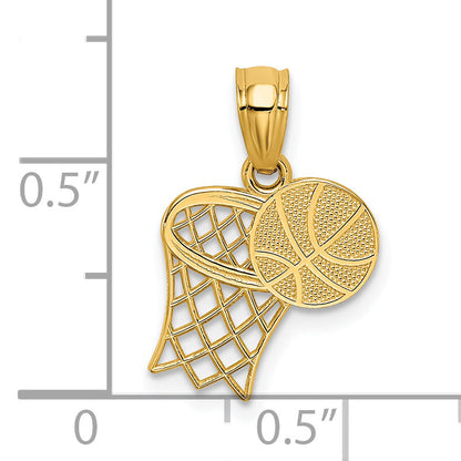 14k Yellow Gold 14K Basketball and Hoop Pendant