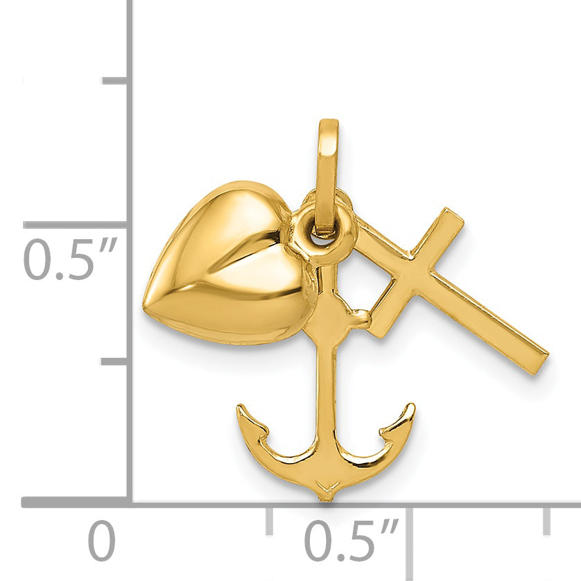 14k Yellow Gold 14K Polished Heart Cross Anchor Pendant