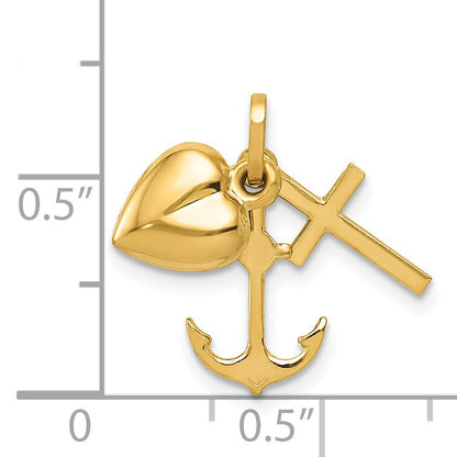 14k Yellow Gold 14K Polished Heart Cross Anchor Pendant