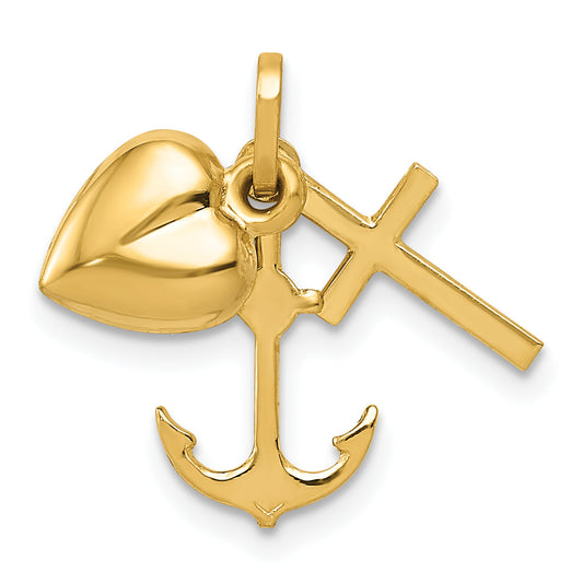 14k Yellow Gold 14K Polished Heart Cross Anchor Pendant
