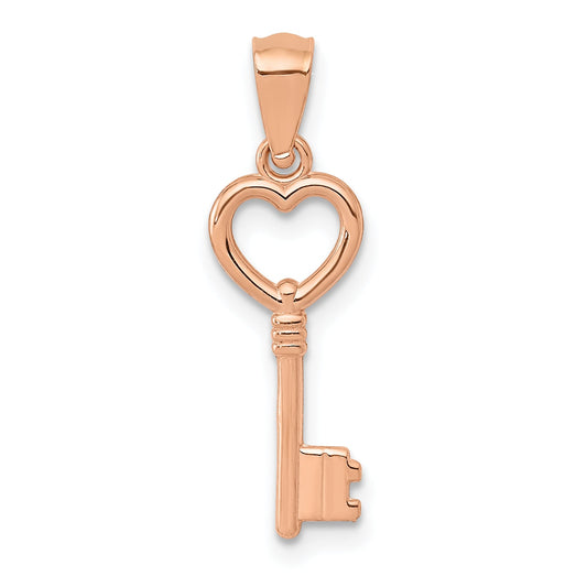14k Rose Gold 14K Rose Gold 3D Polished Heart Key Charm