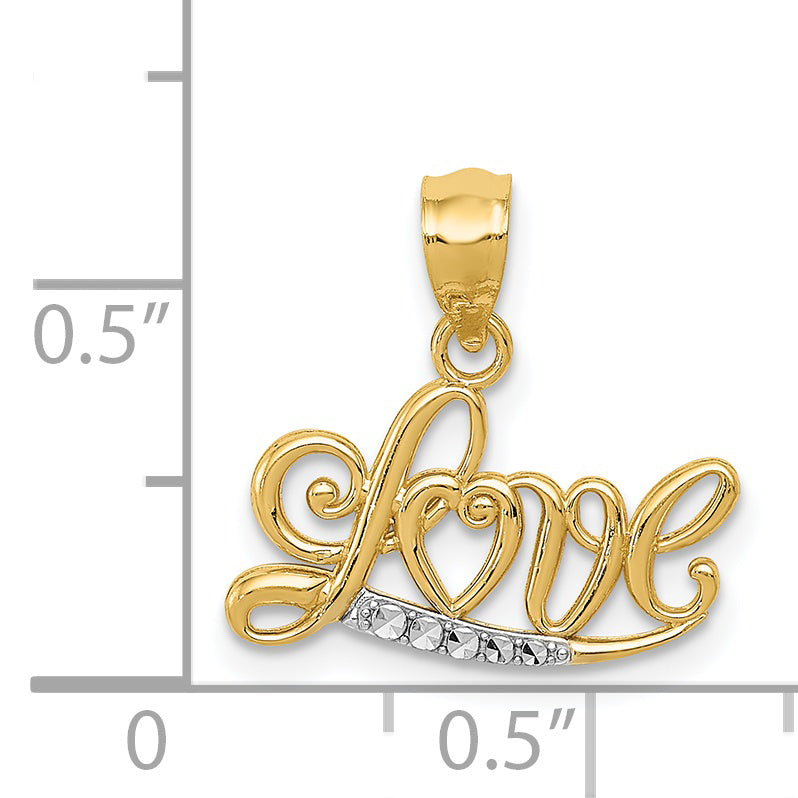 14k Yellow & Rhodium 14k w/Rhodium Diamond-cut LOVE Pendant