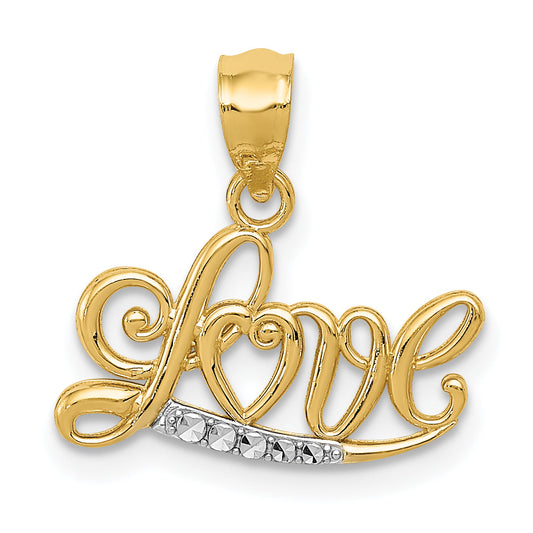 14k Yellow & Rhodium 14k w/Rhodium Diamond-cut LOVE Pendant