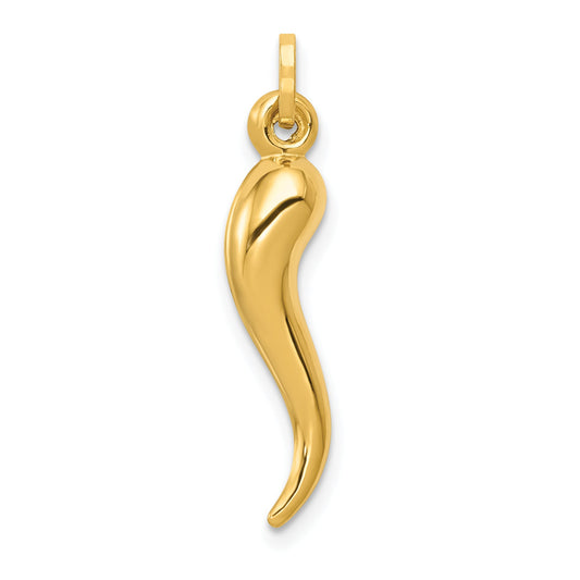 14k Yellow Gold 14k Hollow 3D Italian Horn Charm